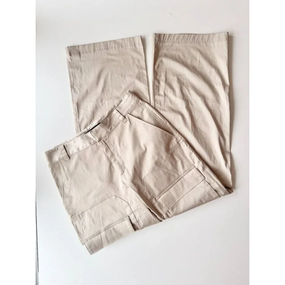 ZARA Beige Satin High Rise Cargo Wide Pants, Size M - Picture 6 of 13